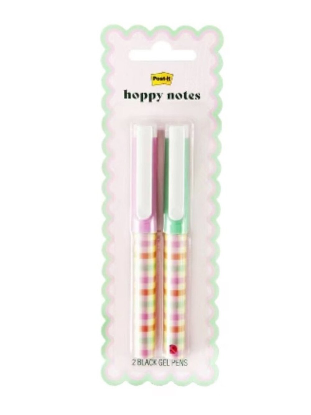 Post-it 2 Pack Pastel Gingham Patterned Gel Pens Black Ink Springtime Gift